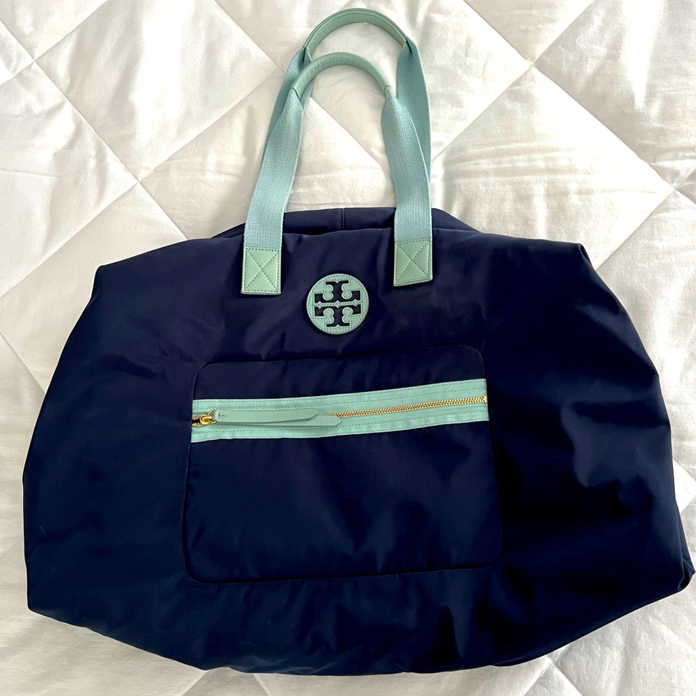 Tory Burch Navy and Mint Tote Bag